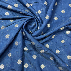 Navy Blue Zari Embroidery Sequins Chanderi Fabric