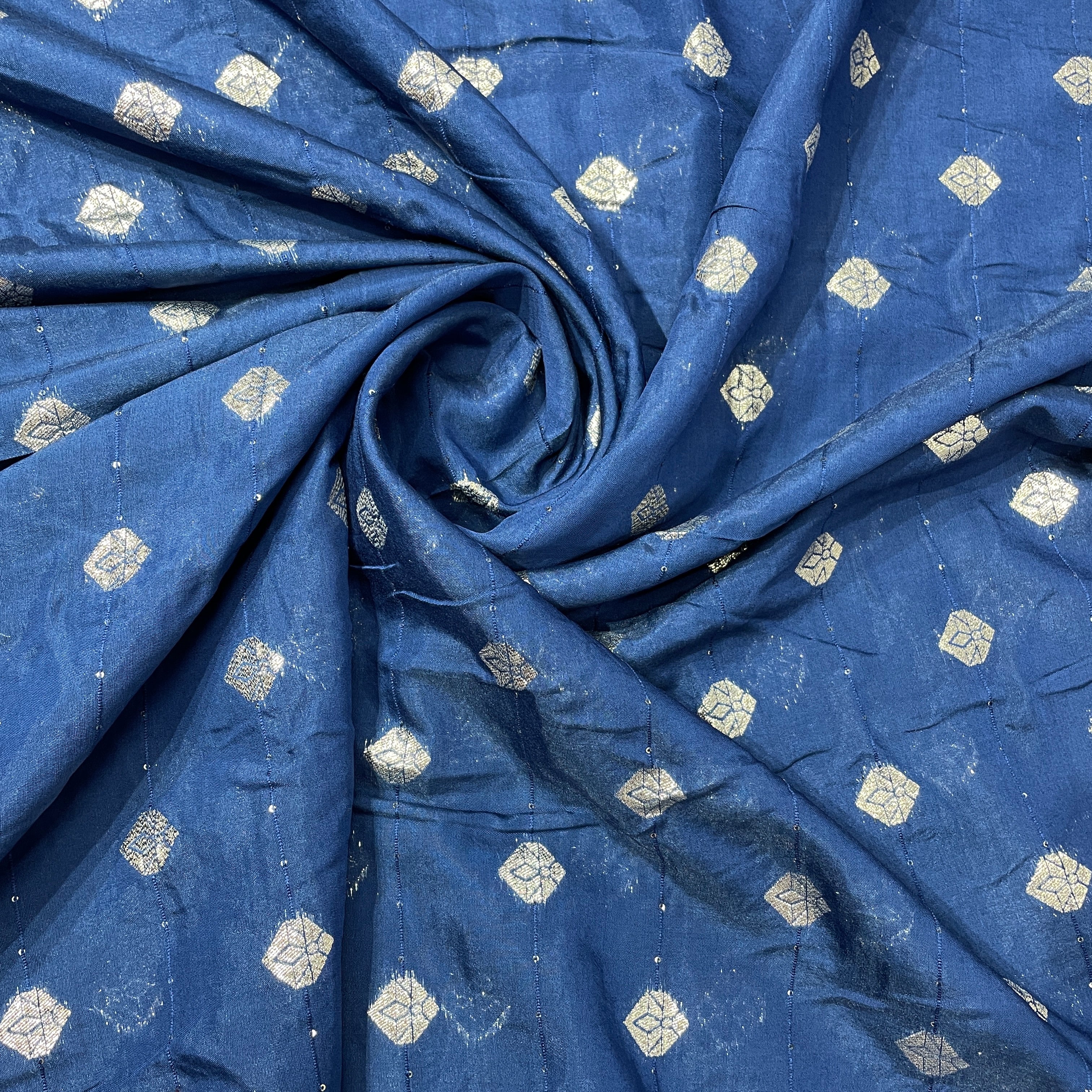 Navy Blue Zari Embroidery Sequence Chanderi Fabric - TradeUNO