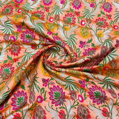Premium Salmon Pink Floral Zari Khimkhwab Banarasi Silk