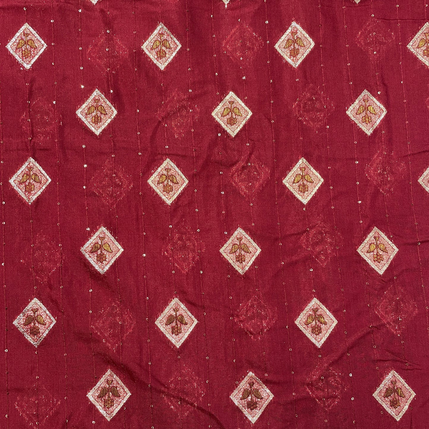 Maroon Zari Embroidery Sequence Chanderi Fabric - TradeUNO