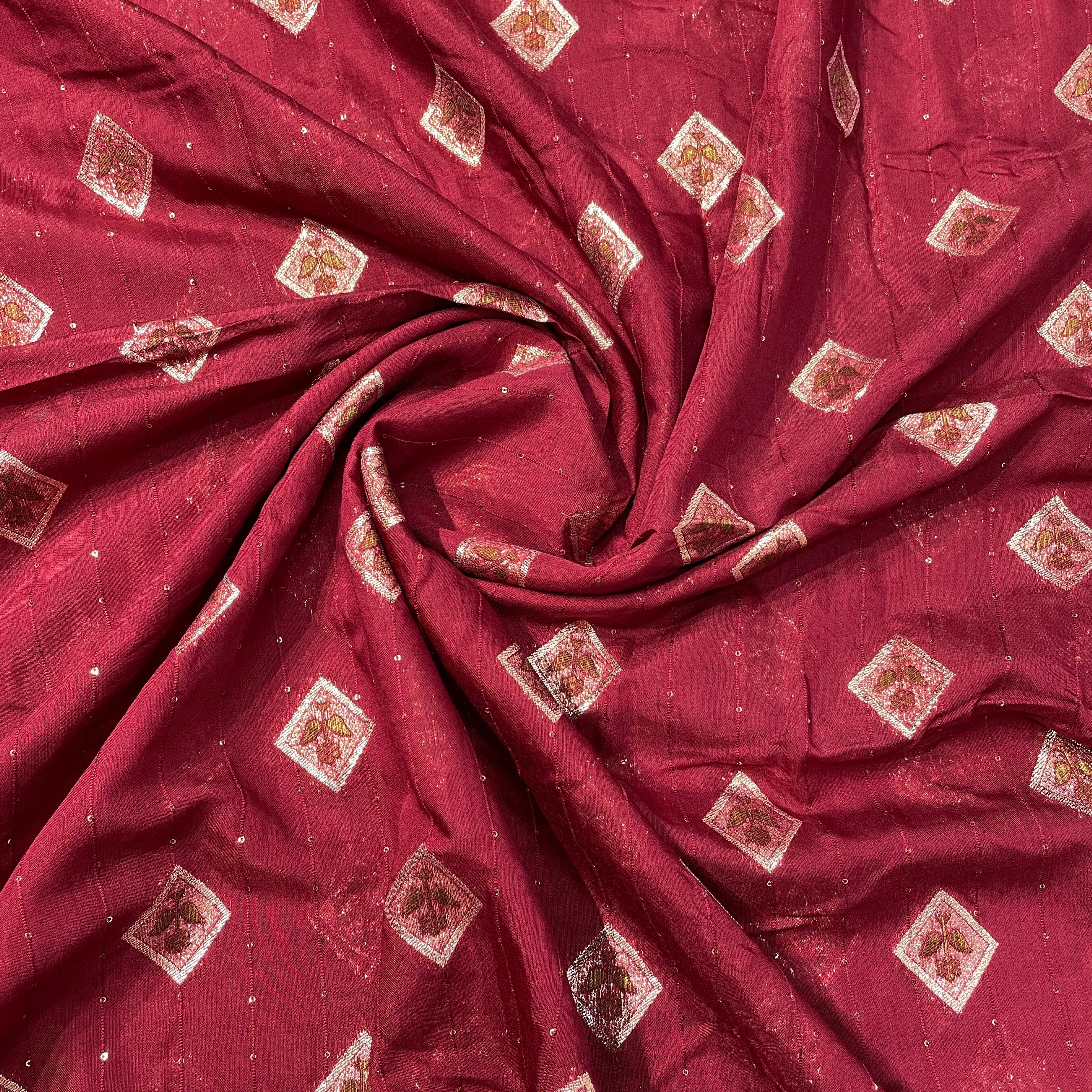 Maroon Zari Embroidery Sequence Chanderi Fabric - TradeUNO