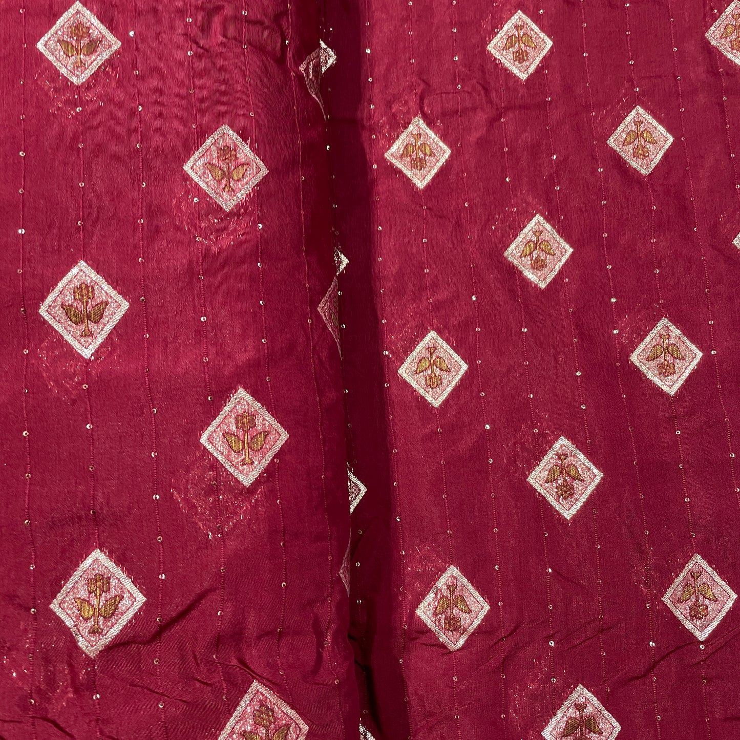 Maroon Zari Embroidery Sequence Chanderi Fabric - TradeUNO