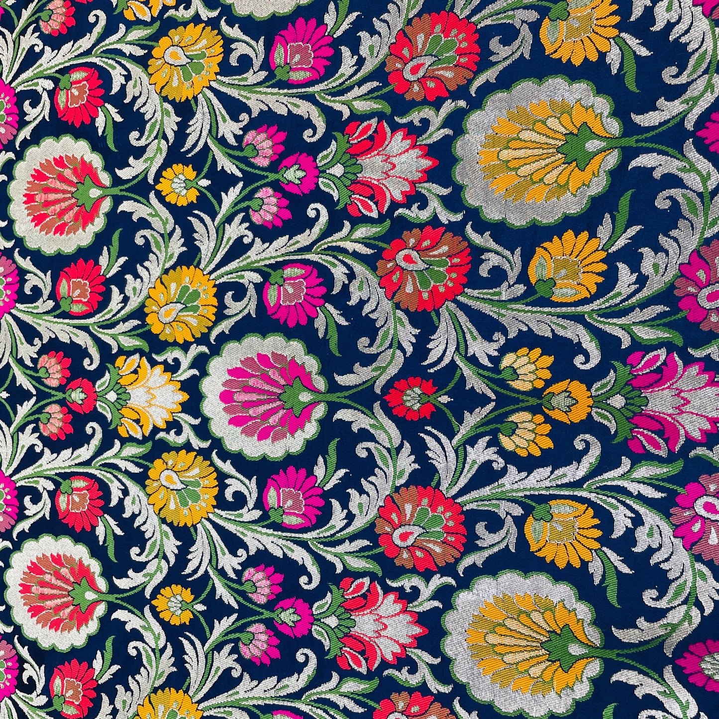 Premium Navy Blue Floral Zari Khimkhwab Banarasi Silk