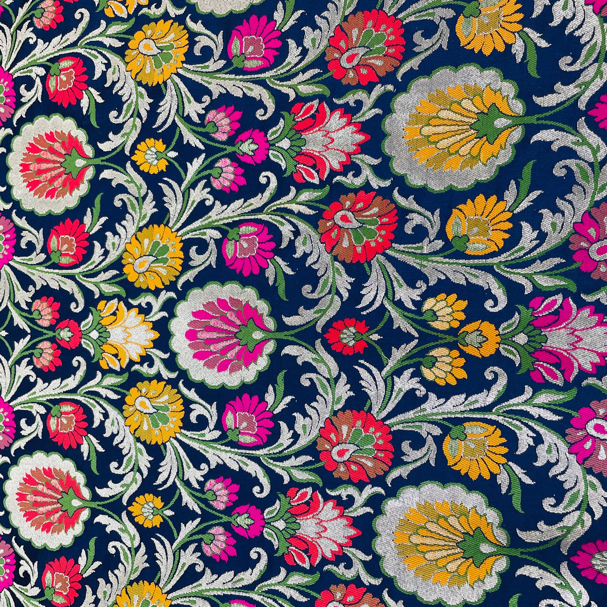Premium Navy Blue Floral Zari Khimkhwab Banarasi Silk