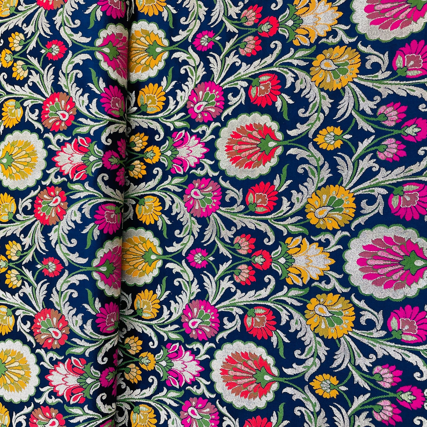 Premium Navy Blue Floral Zari Khimkhwab Banarasi Silk