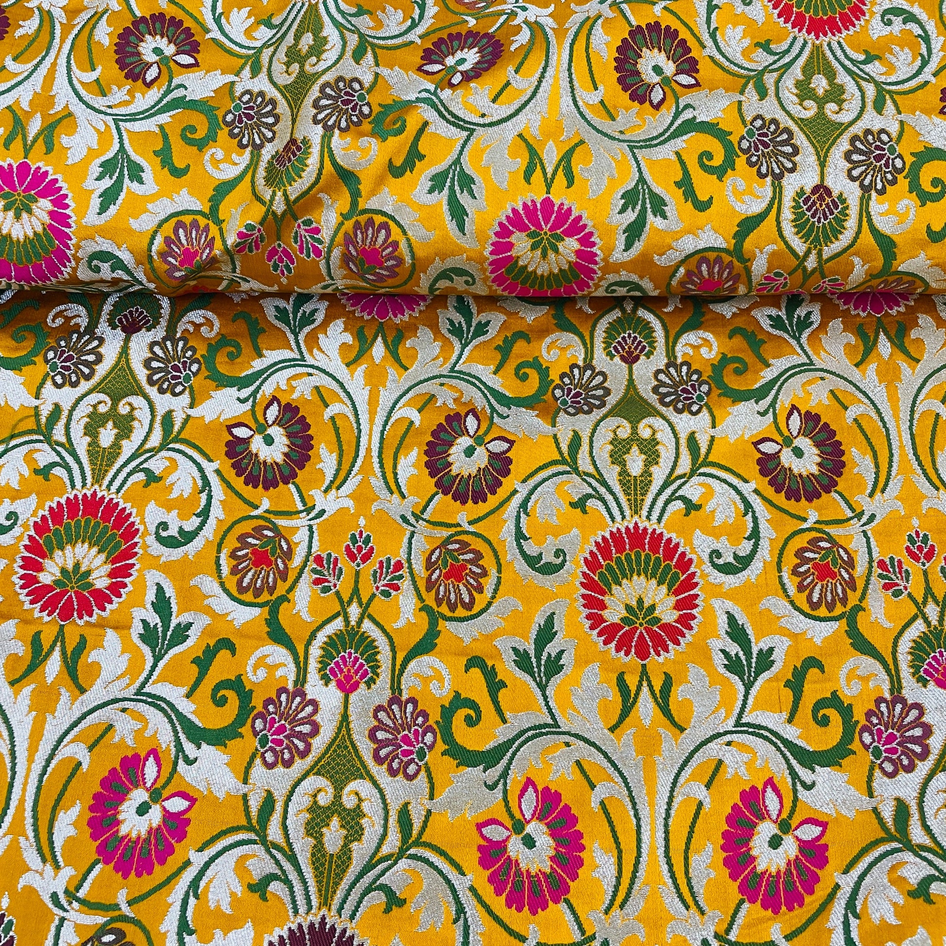 Premium Yellow Floral Zari Khimkhwab Banarasi Silk