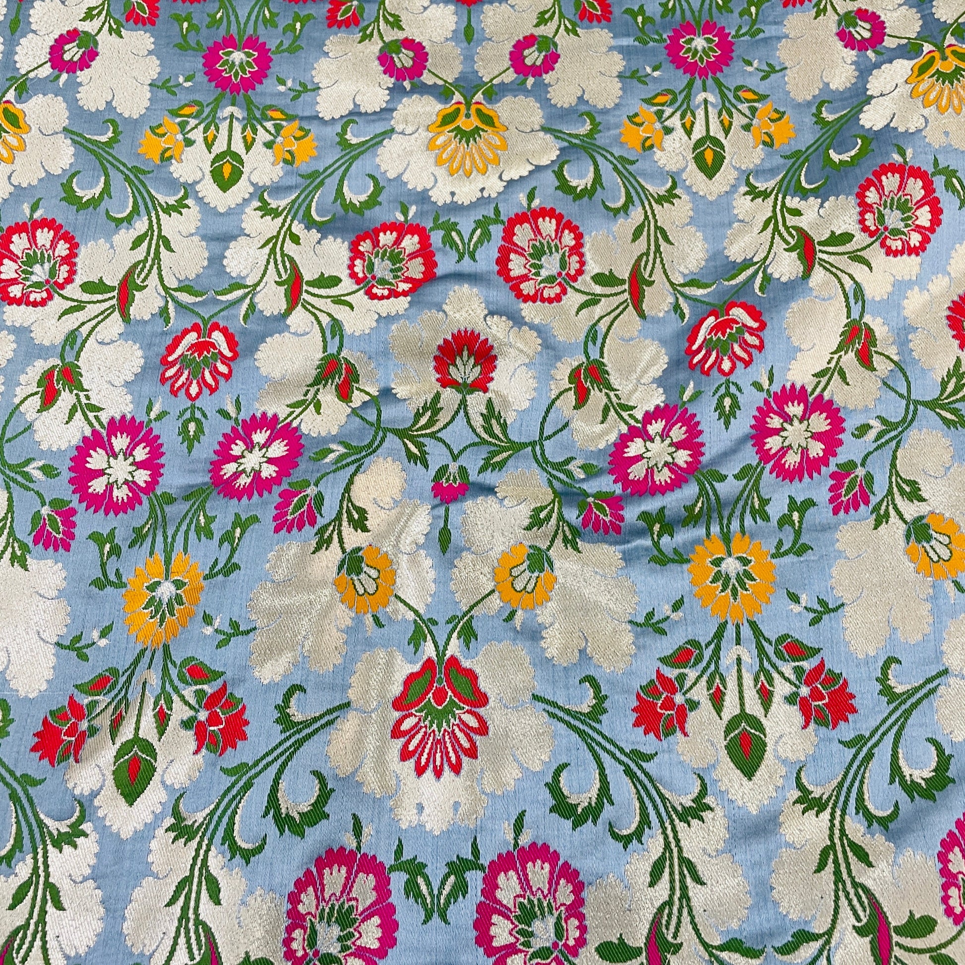 Premium Dull Blue Floral Zari Khimkhwab Banarasi Silk