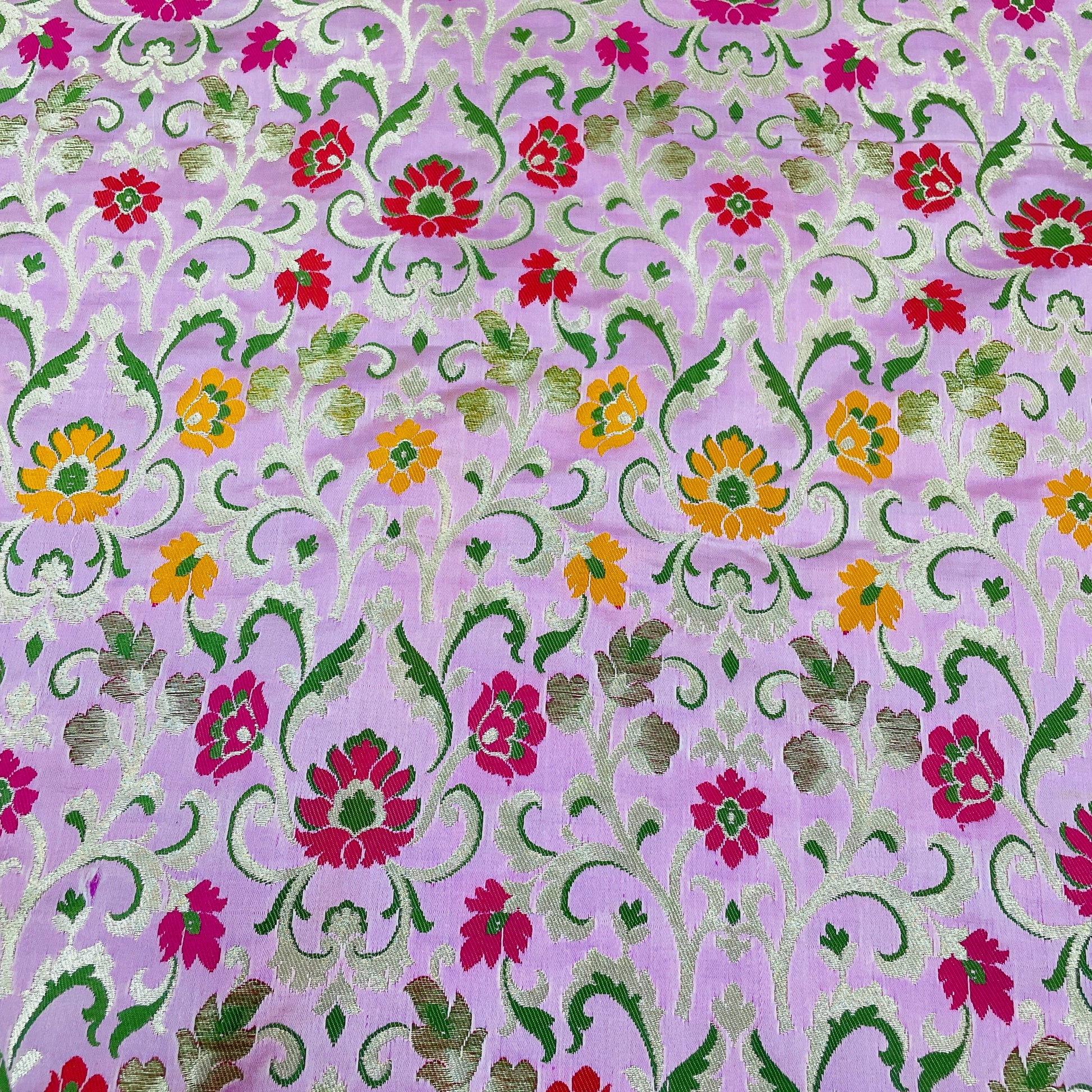 Premium Baby Pink Floral Zari Khimkhwab Banarasi Silk