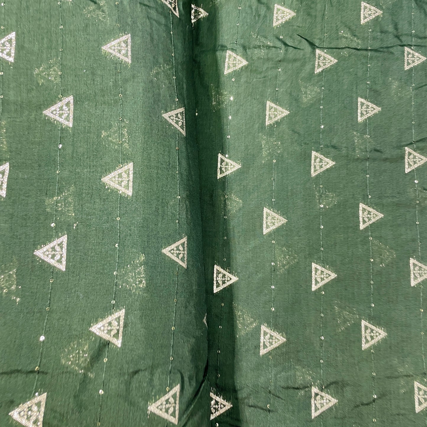 Dark Green Traditional Zari Embroidery Sequence Chanderi Fabric - TradeUNO