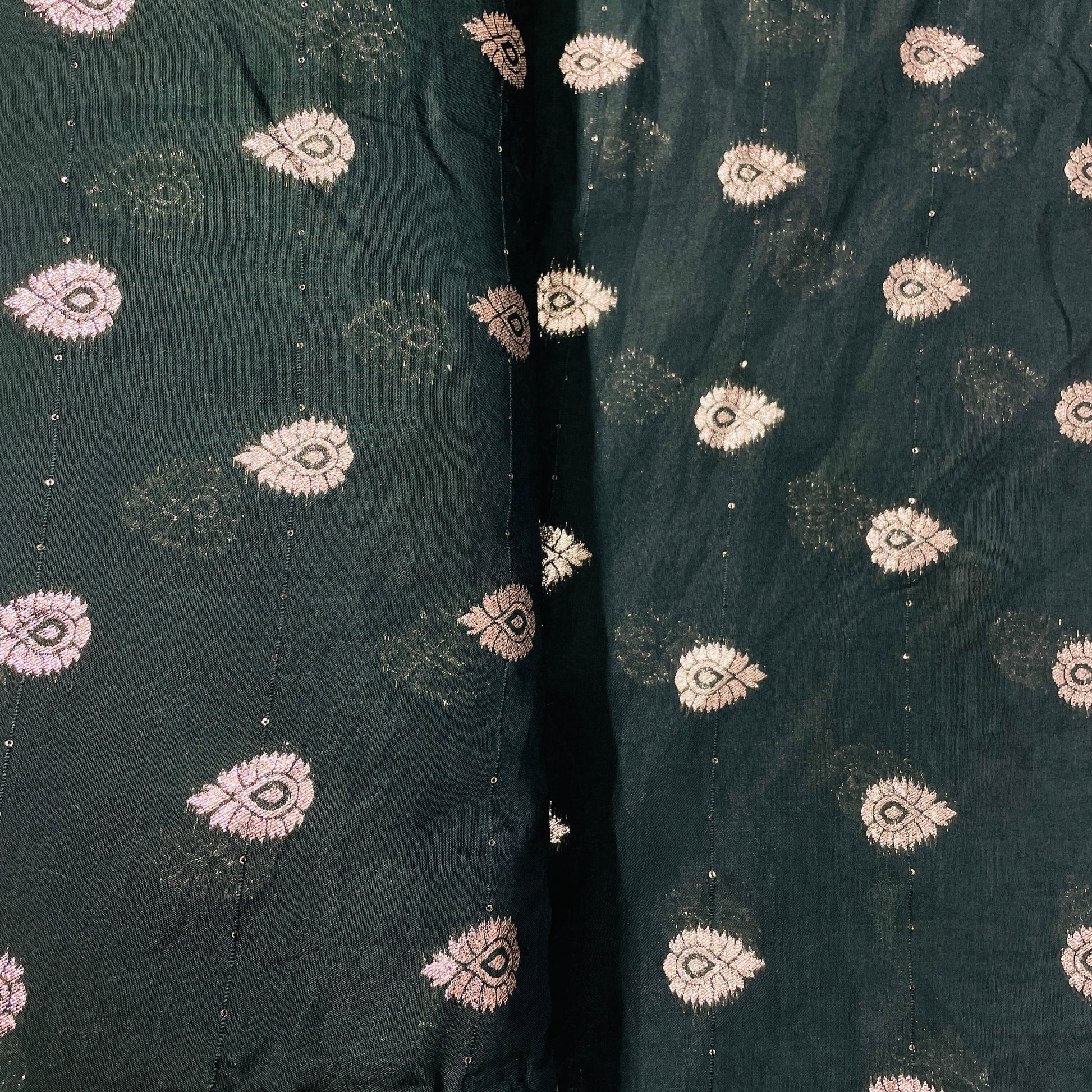 Dark Green Traditional Zari Embroidery Sequence Chanderi Fabric - TradeUNO