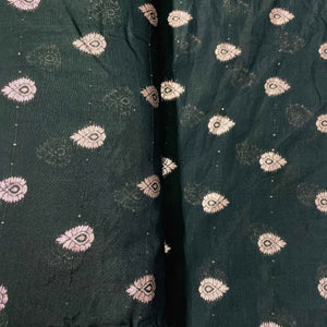 Dark Green Traditional Zari Embroidery Sequins Chanderi Fabric