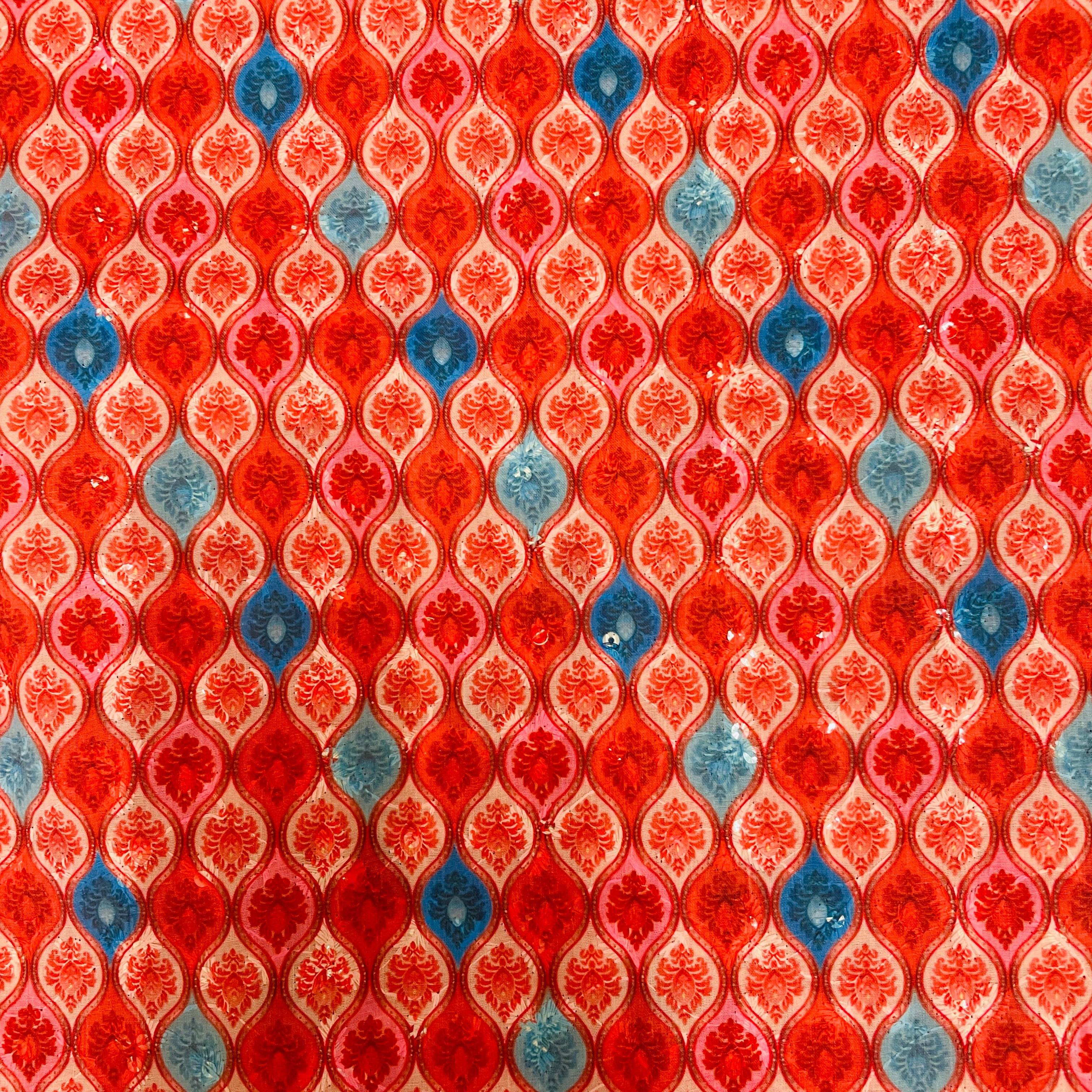 Pink Traditional Print Embroidery Cotton Fabric - TradeUNO