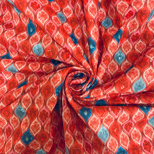 Pink Traditional Print Embroidery Cotton Fabric - TradeUNO