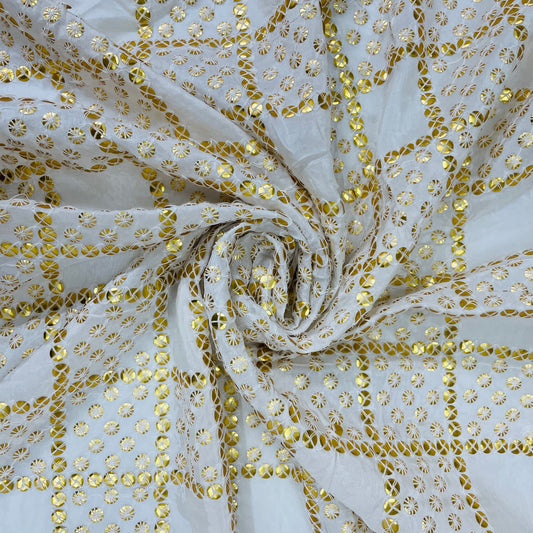 White Gold Sequence Dyeable Upada Silk Fabric