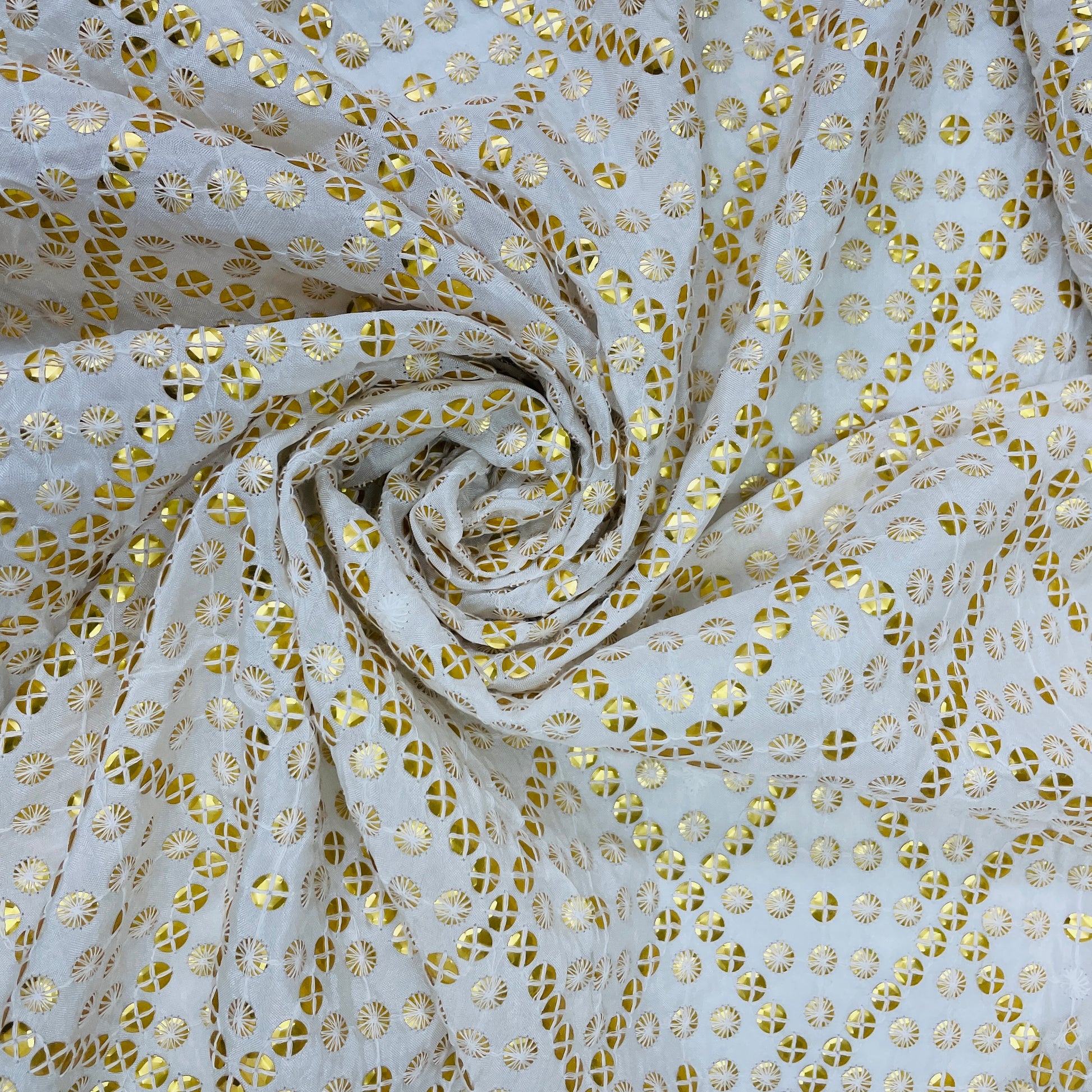 White Gold Sequence Dyeable Upada Silk Fabric Plain Weave 42 Inches