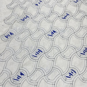 Exclusive White & Blue Double Hand Work Cotton Fabric