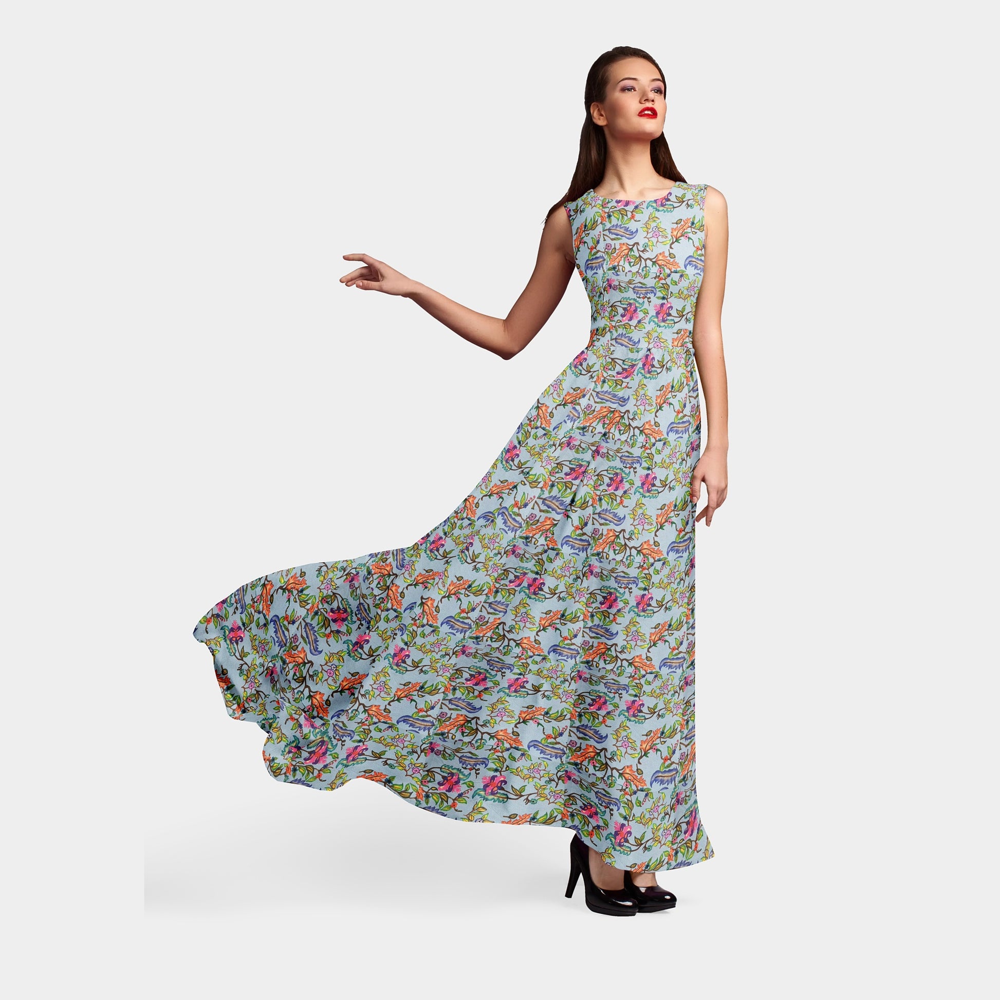 Light Blue Floral Print Rayon Dobby Fabric - TradeUNO