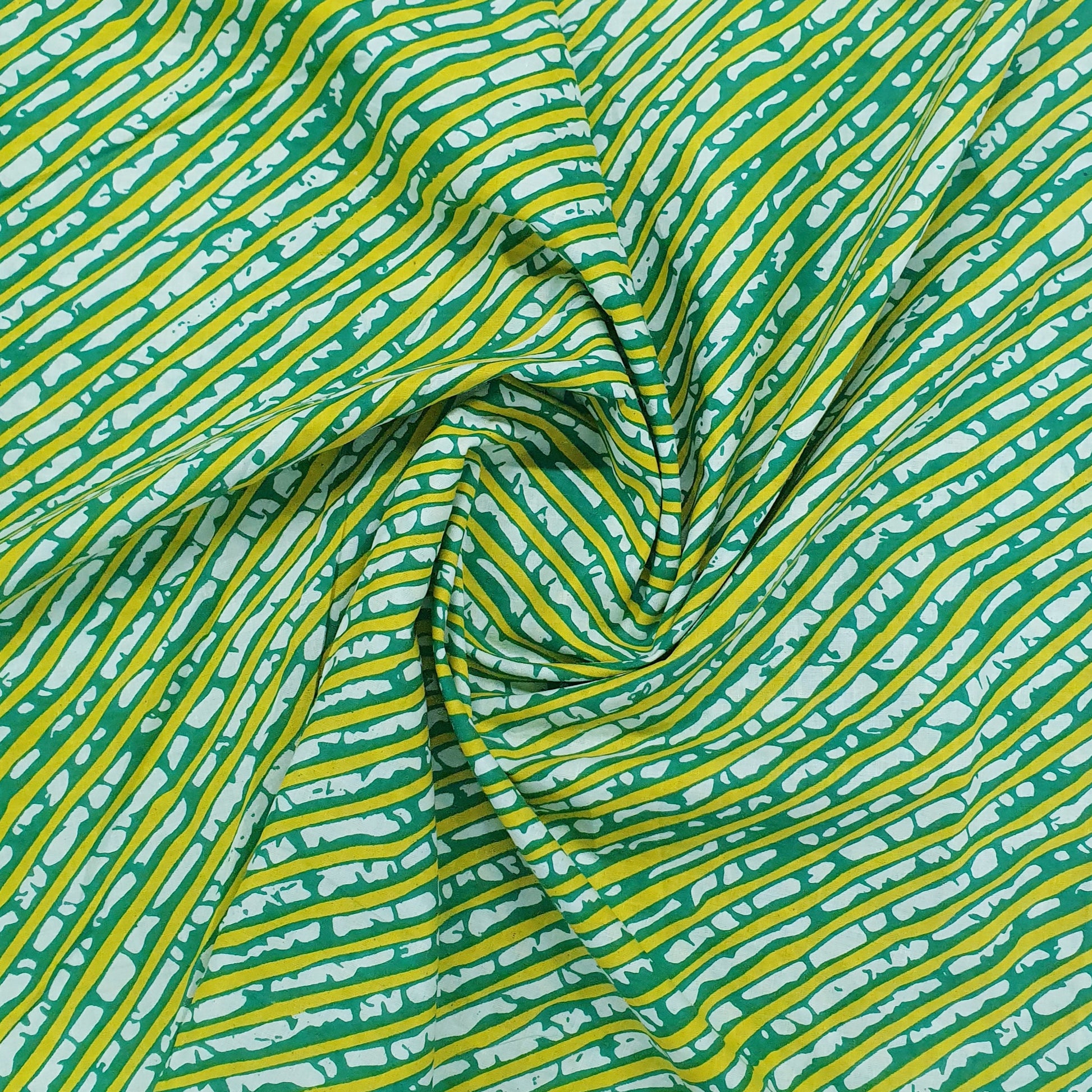 Light Green & Yellow Lehariya Print Cotton Fabric Trade UNO