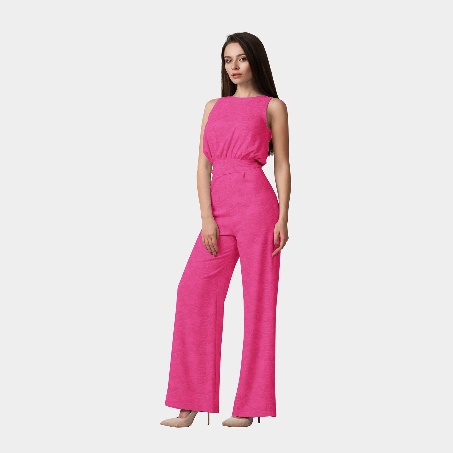Magenta Pink Solid Jacquard Cotton Fabric Plain Weave 48 Inches TU-1989