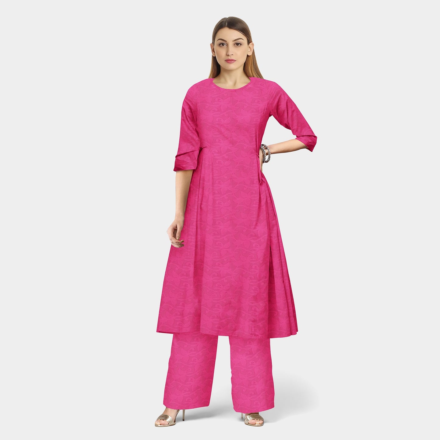 Magenta Pink Solid Jacquard Cotton Fabric Plain Weave 48 Inches TU-1989