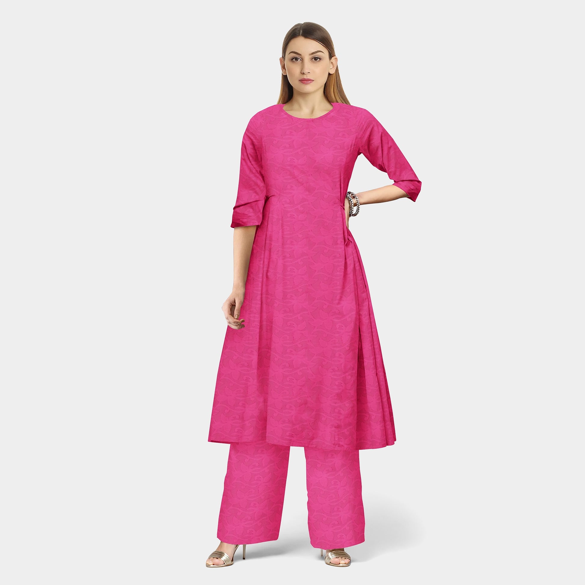 Magenta Pink Solid Jacquard Cotton Fabric Plain Weave 48 Inches TU-1989