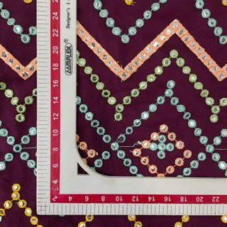 Maroon Embroidery With Mirror Sequence Georgette Fabric - TradeUNO