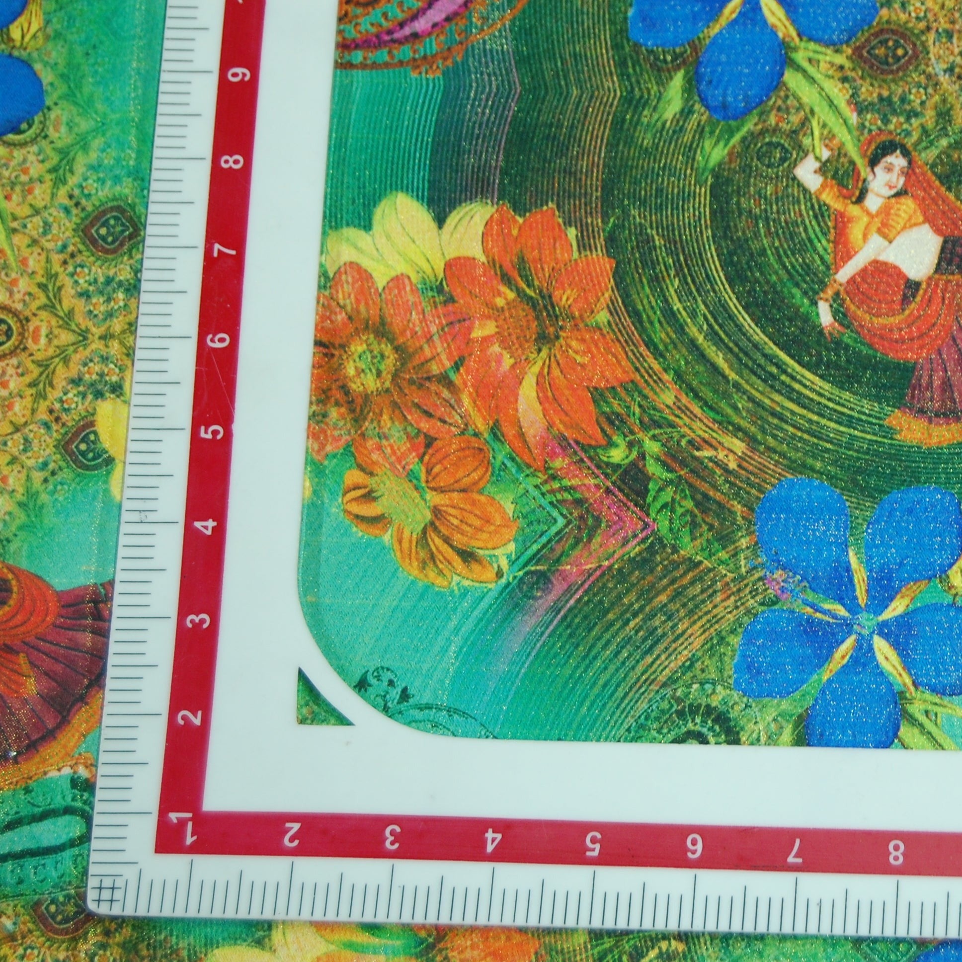 Multi Color Digital Print Golden Shimmer Satin Fabric Trade UNO