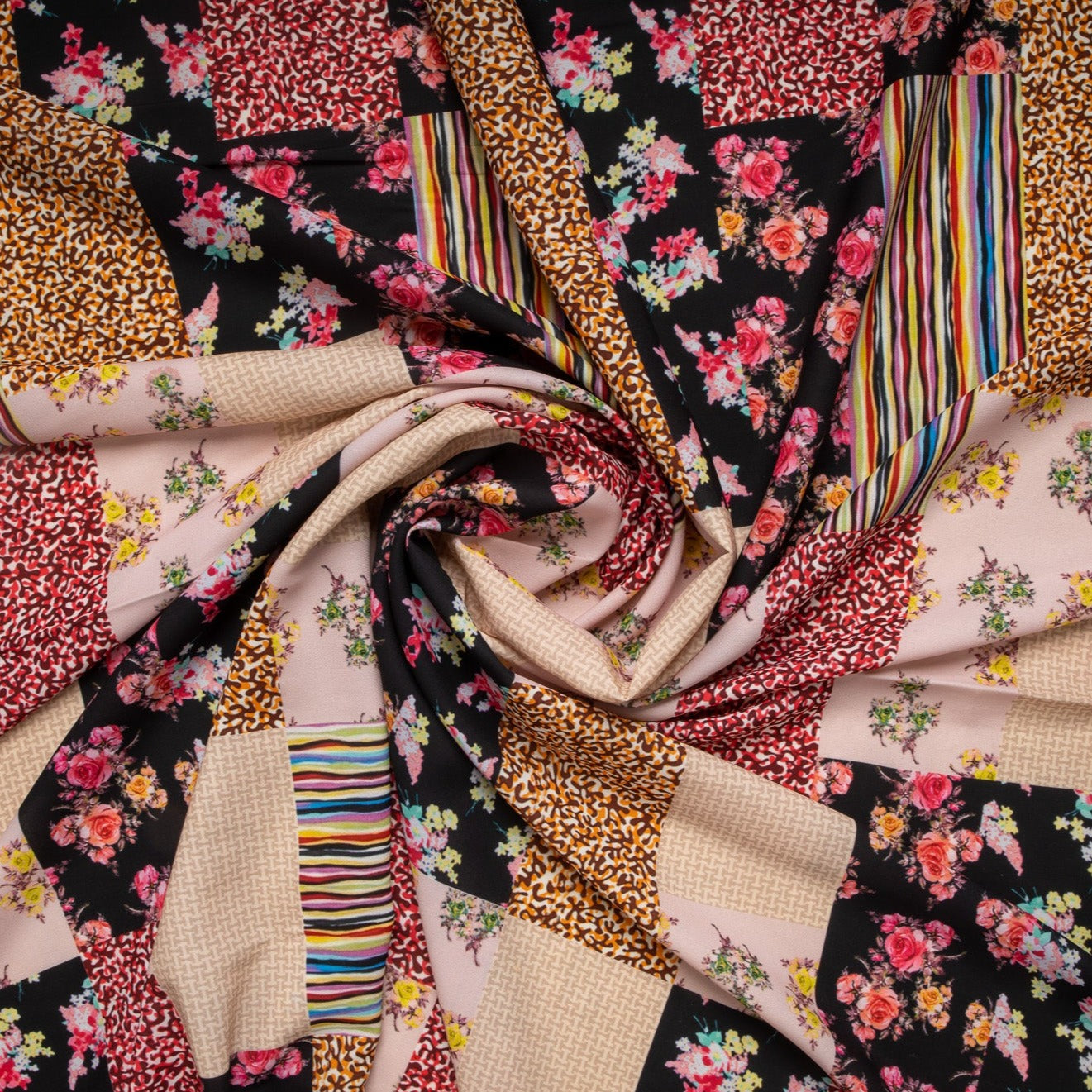 Multi Color Patch Print Crepe Fabric Trade UNO