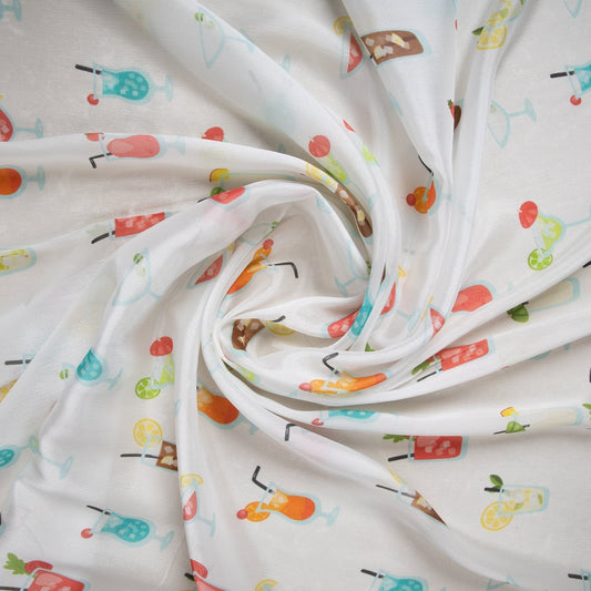 Multi Color Quirky Print Chinnon Chiffon Fabric Trade UNO