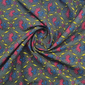Grey & Pink Floral Print Cotton Fabric TU-5238