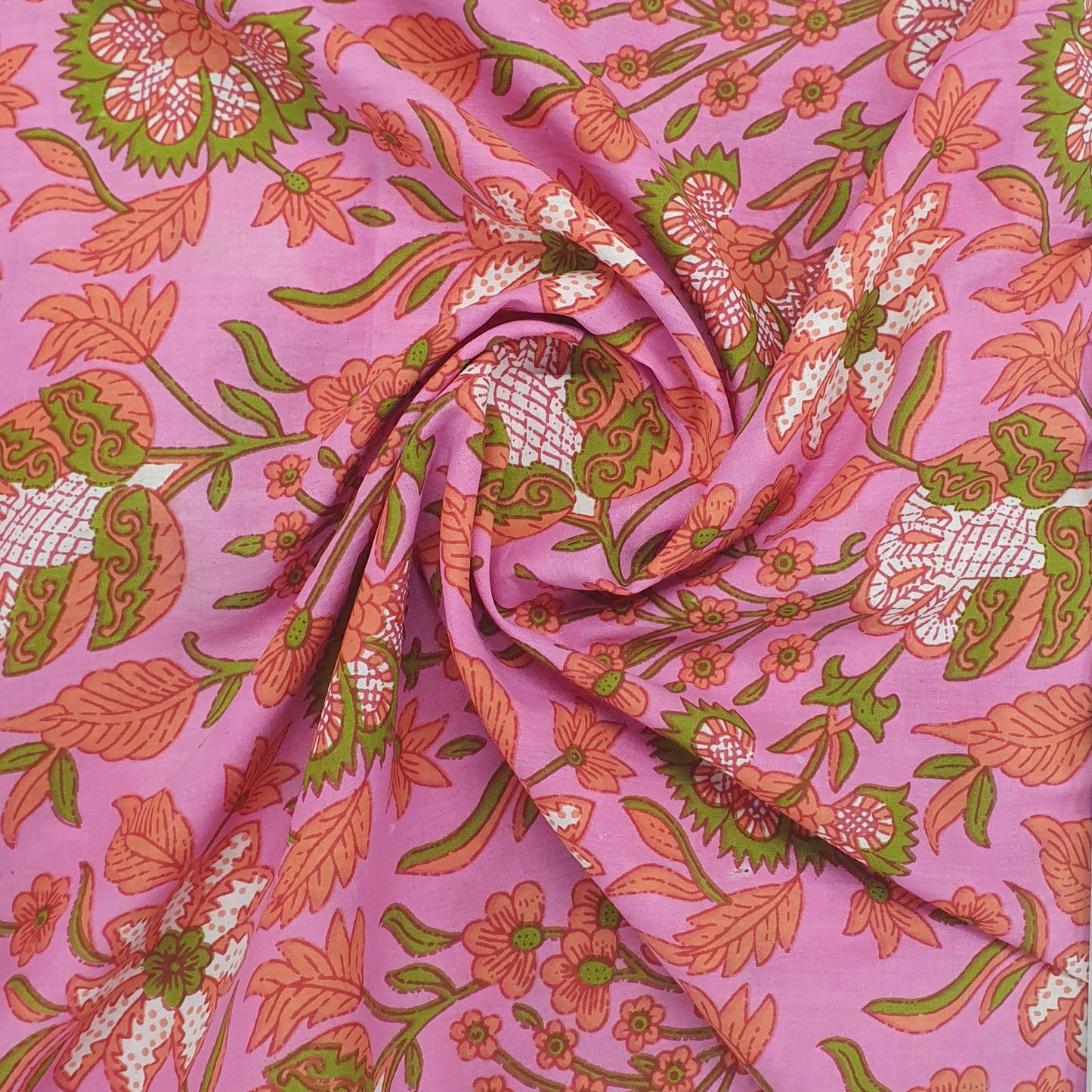 Pink & Red Floral Print Cotton Fabric Trade UNO