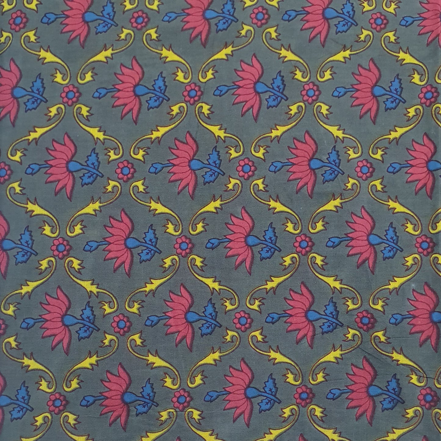 Grey & Pink Floral Print Cotton Fabric Trade UNO