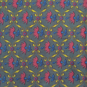 Grey & Pink Floral Print Cotton Fabric TU-5238