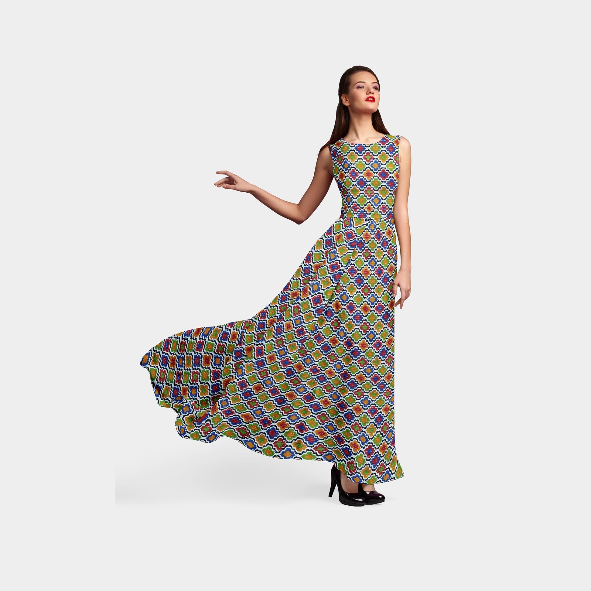 Multicolor Moroccan Print With Kantha Cotton Fabric Trade UNO