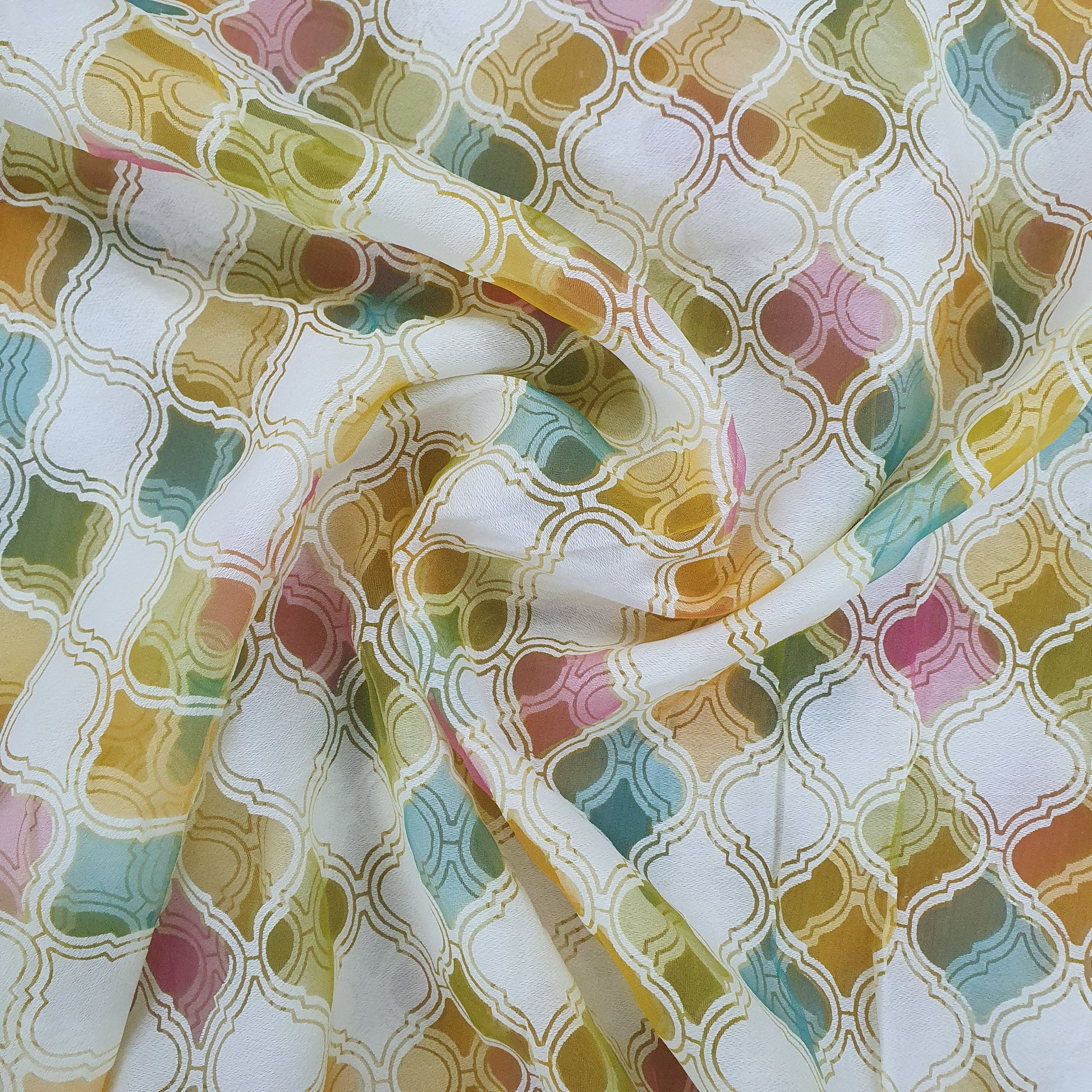 White Traditional Print Organza Fabric Trade UNO