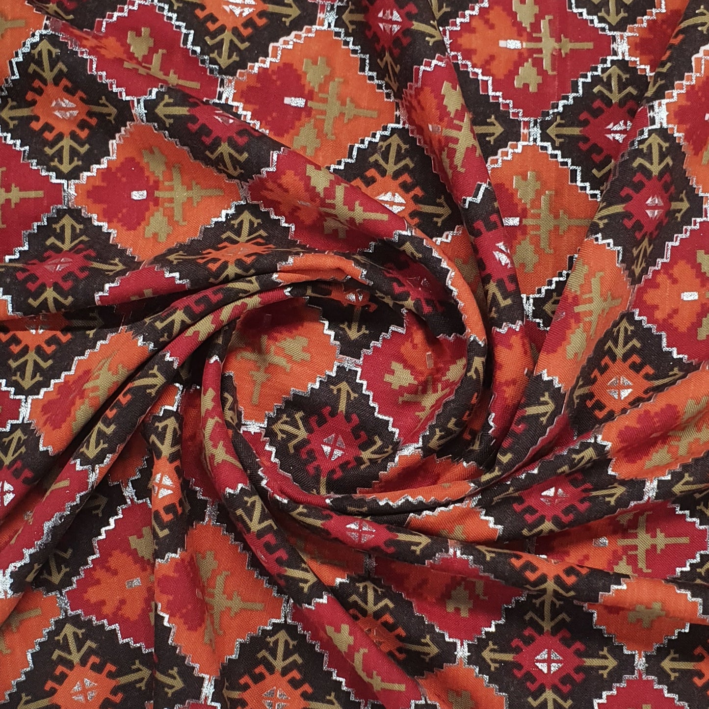 Multicolor Traditional With Foil Print Rayon Fabric - TradeUNO