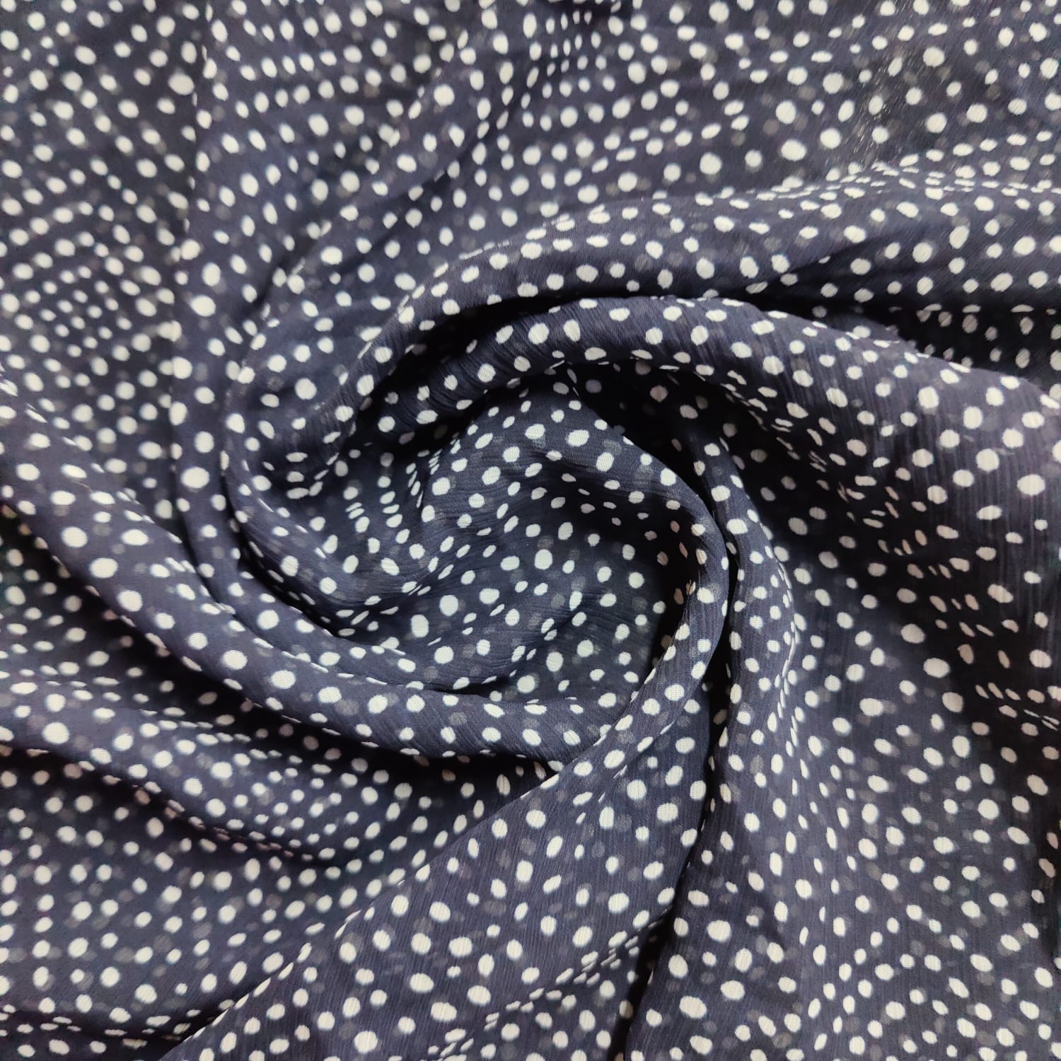 Navy Blue Polka Chiffon Fabric - TradeUNO