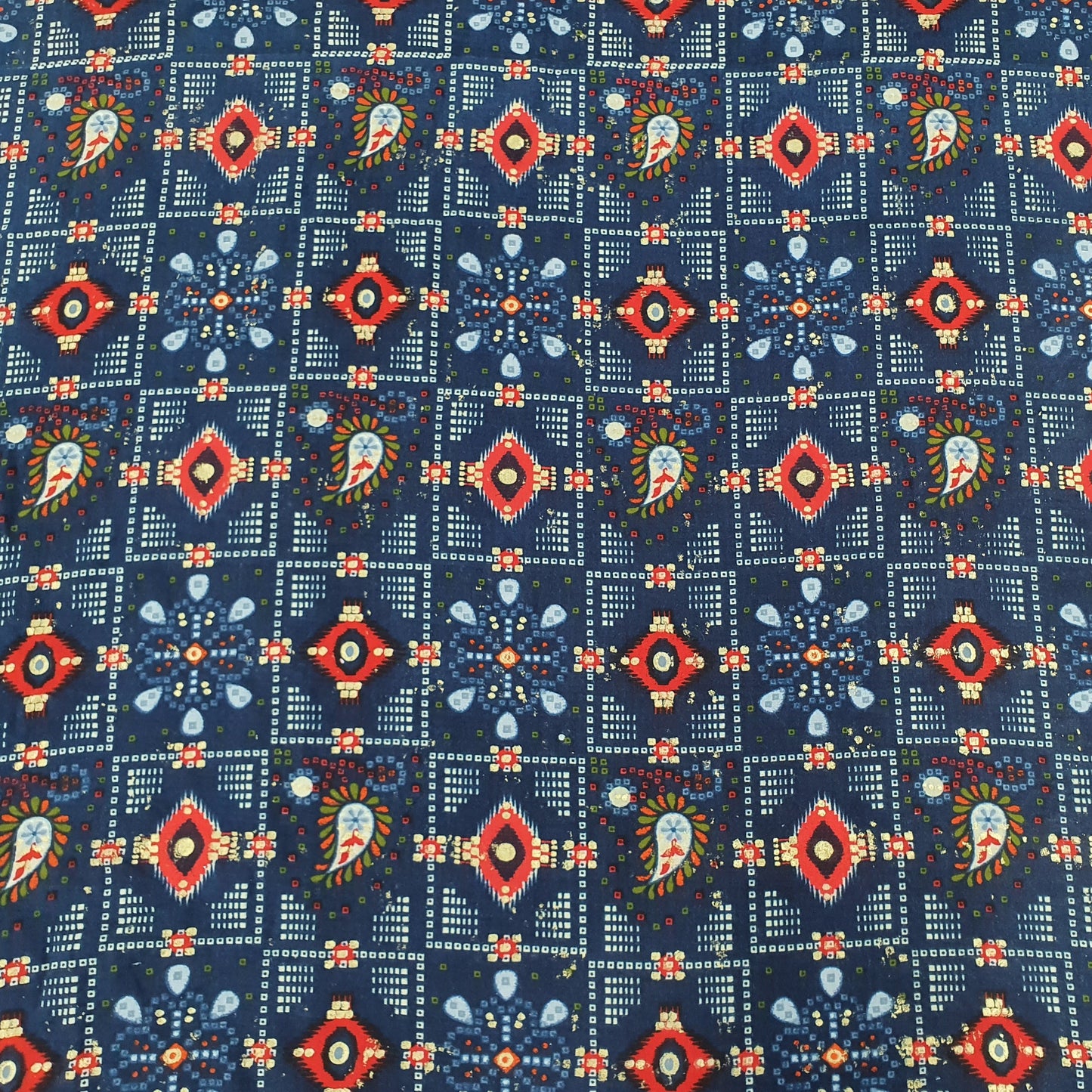 Navy Blue Bandhani With Foil Print Rayon Fabric 44 Inches Plain Weave