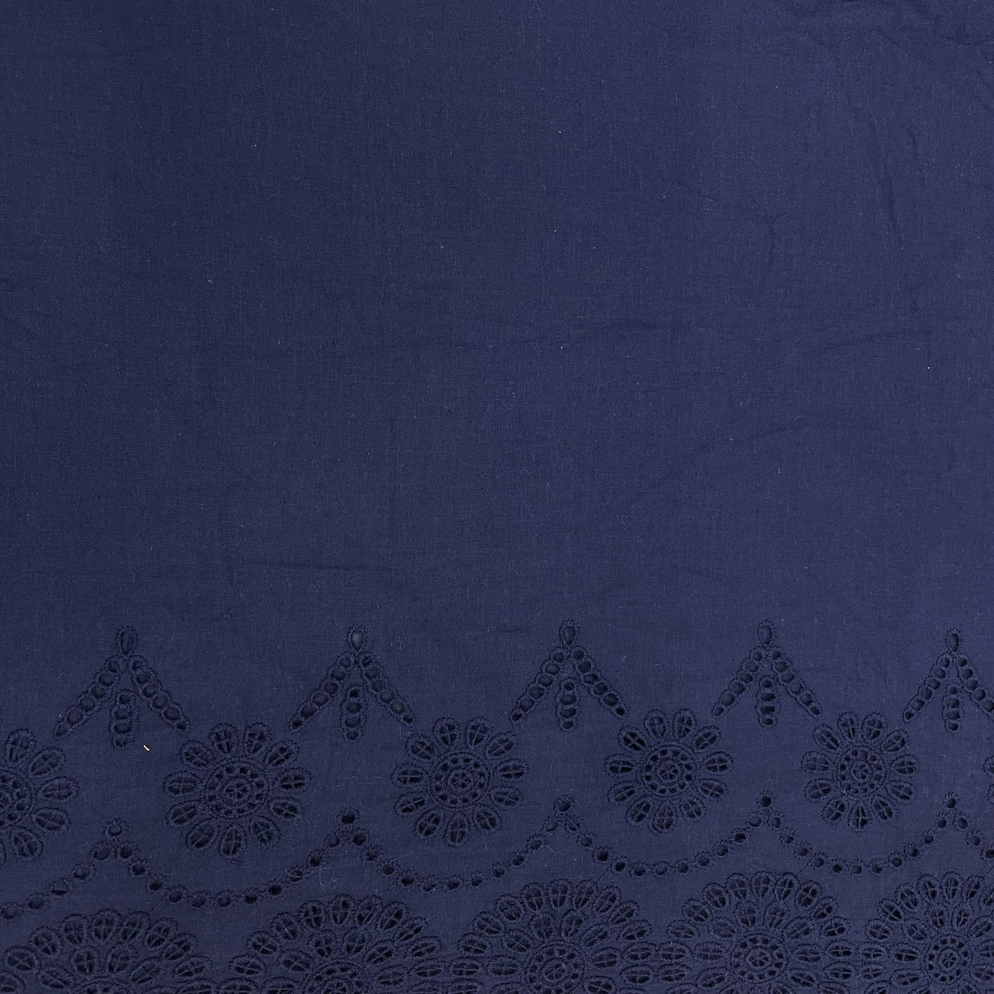 Navy Blue Schiffli Embroidery Cotton Fabric - TradeUNO