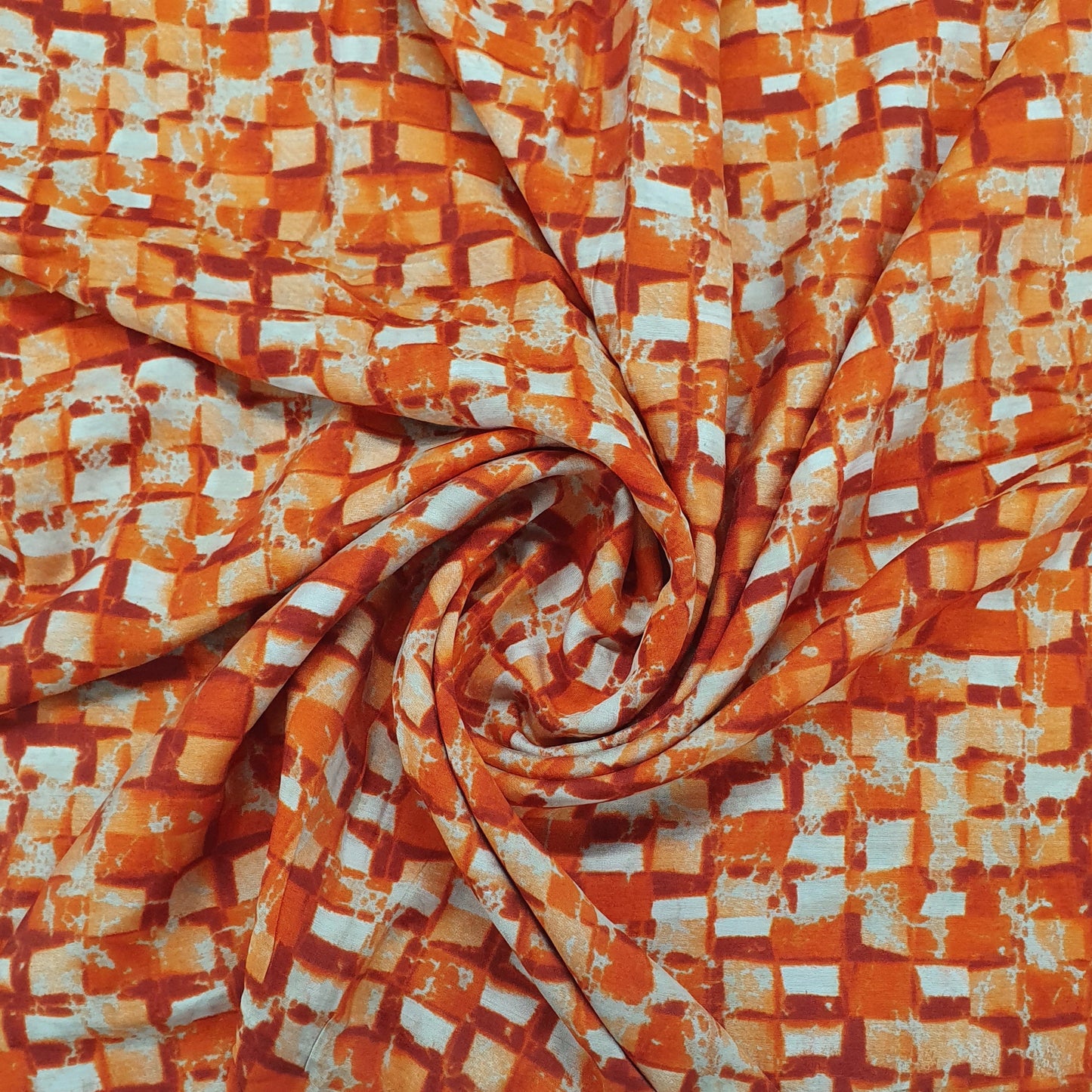 Orange Abstract Print Poly Rayon Fabric Trade UNO