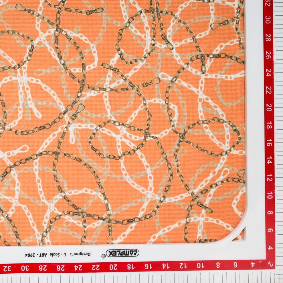 Orange Chain Digital Print Poly Crepe Fabric Trade UNO