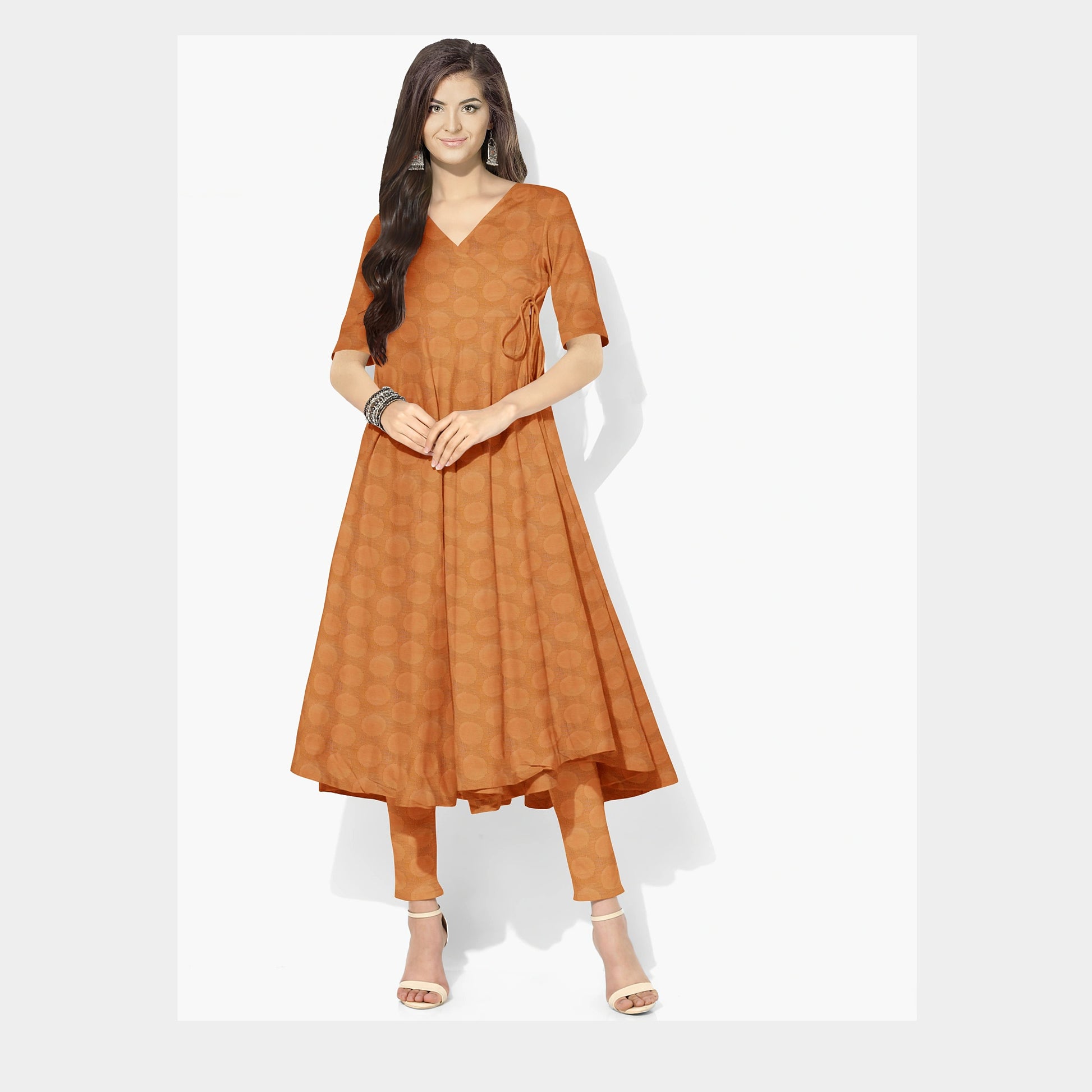 Orange Solid Jacquard Cotton Fabric, 48 Inches Plain Weave, TU-1967
