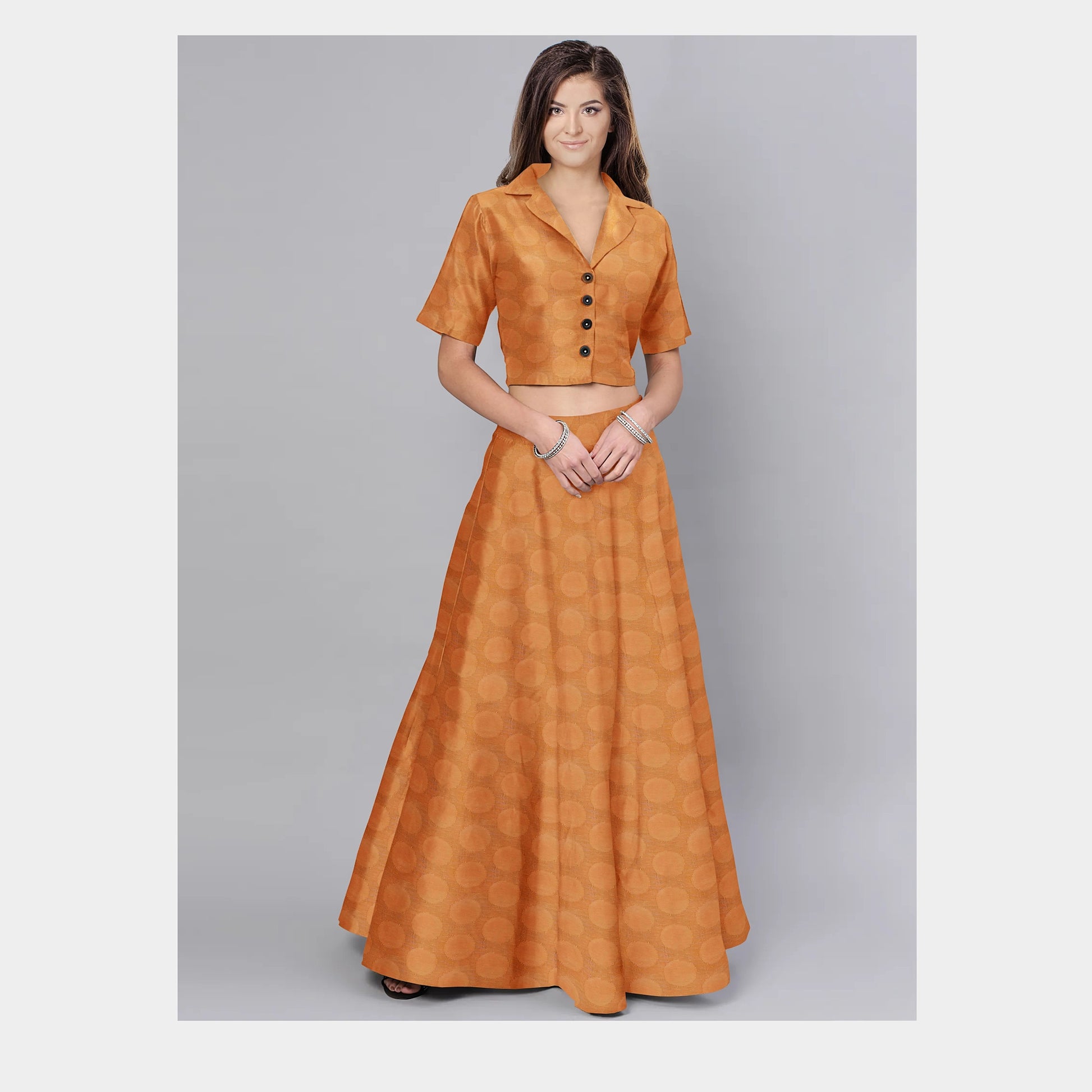Orange Solid Jacquard Cotton Fabric, 48 Inches Plain Weave, TU-1967