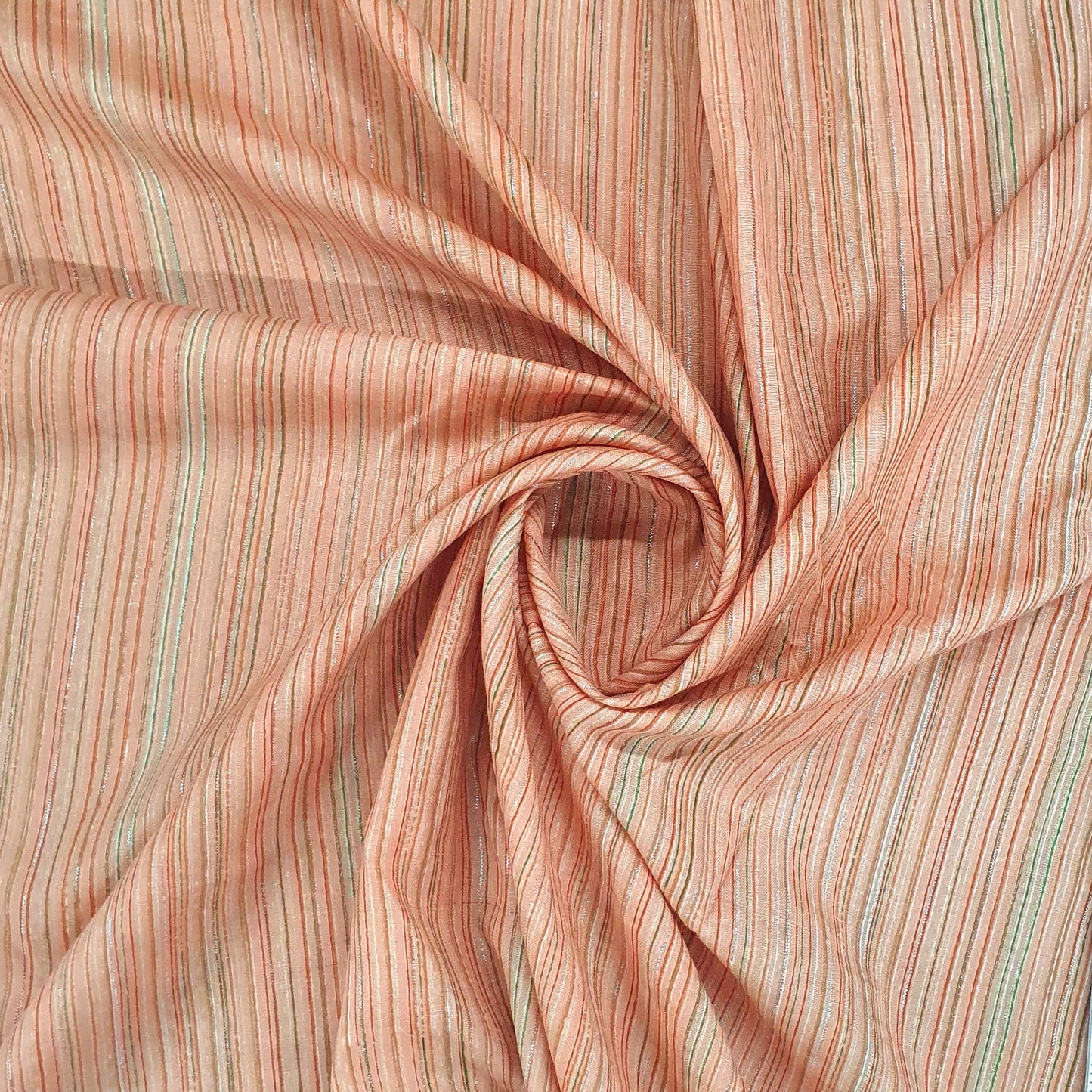 Orange Stripe With Lurex Print Cotton Slub Fabric Trade UNO