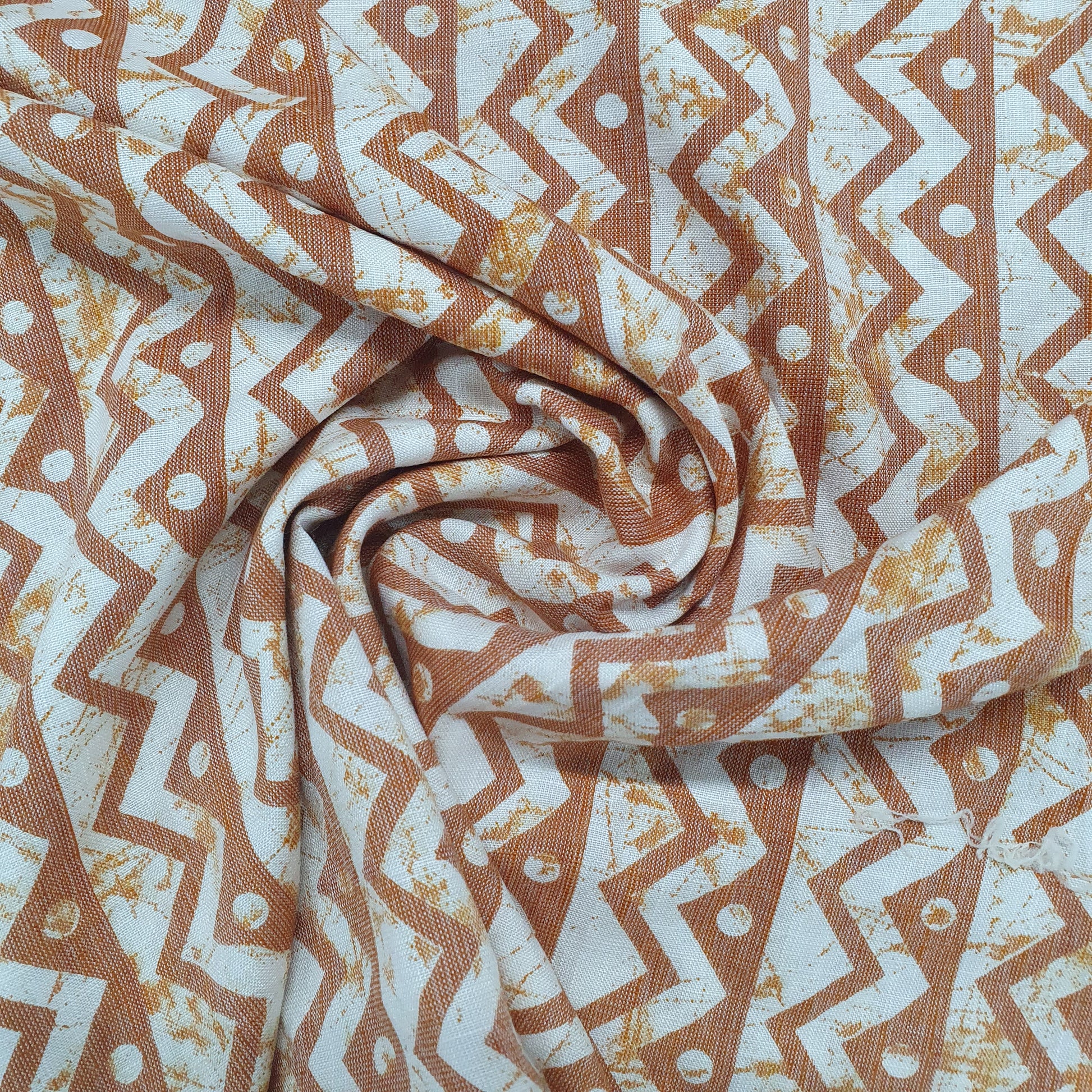 Orange & White Chevron Print Cotton Fabric Trade UNO