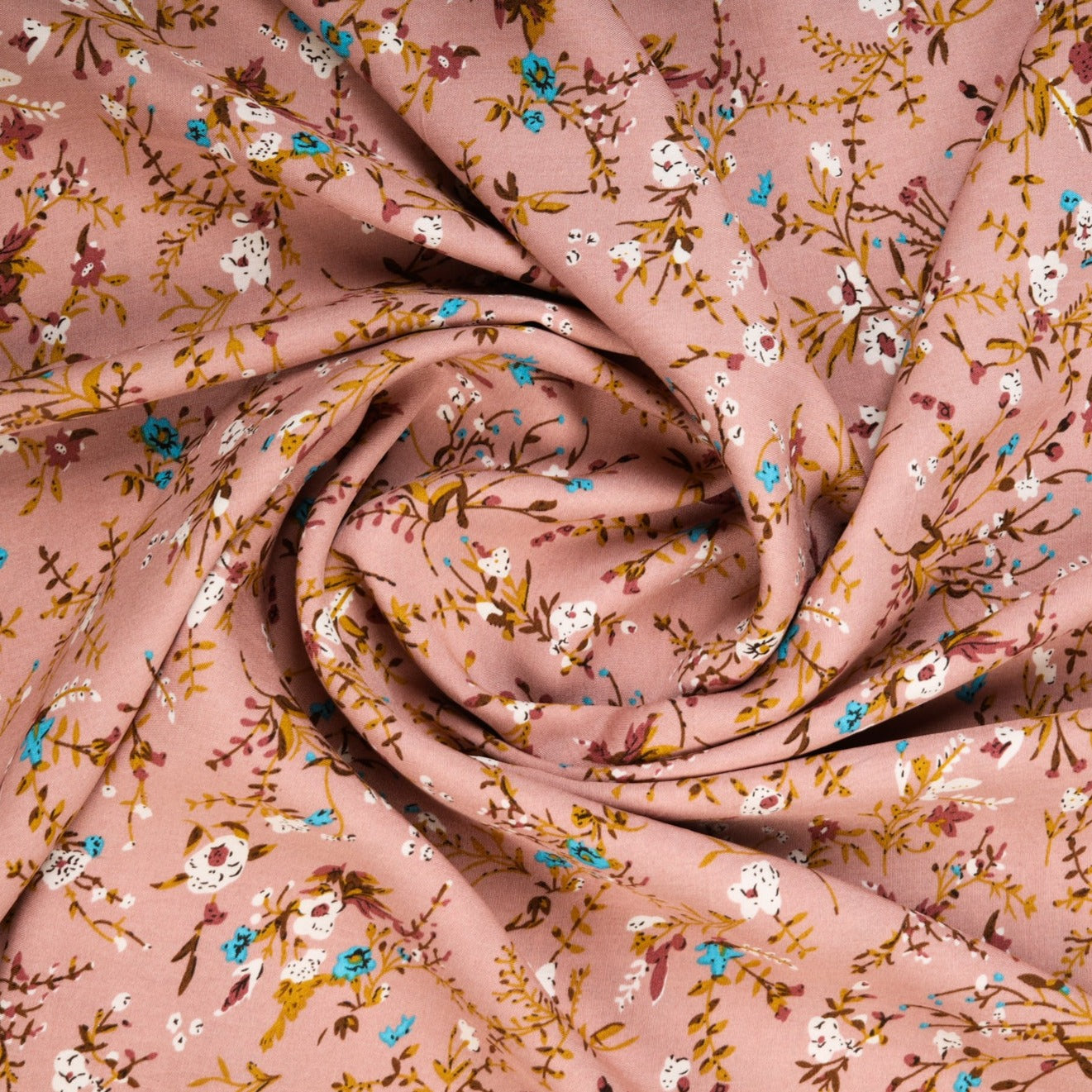 Peach Pink Ditsy Floral Print Rayon Fabric Trade UNO