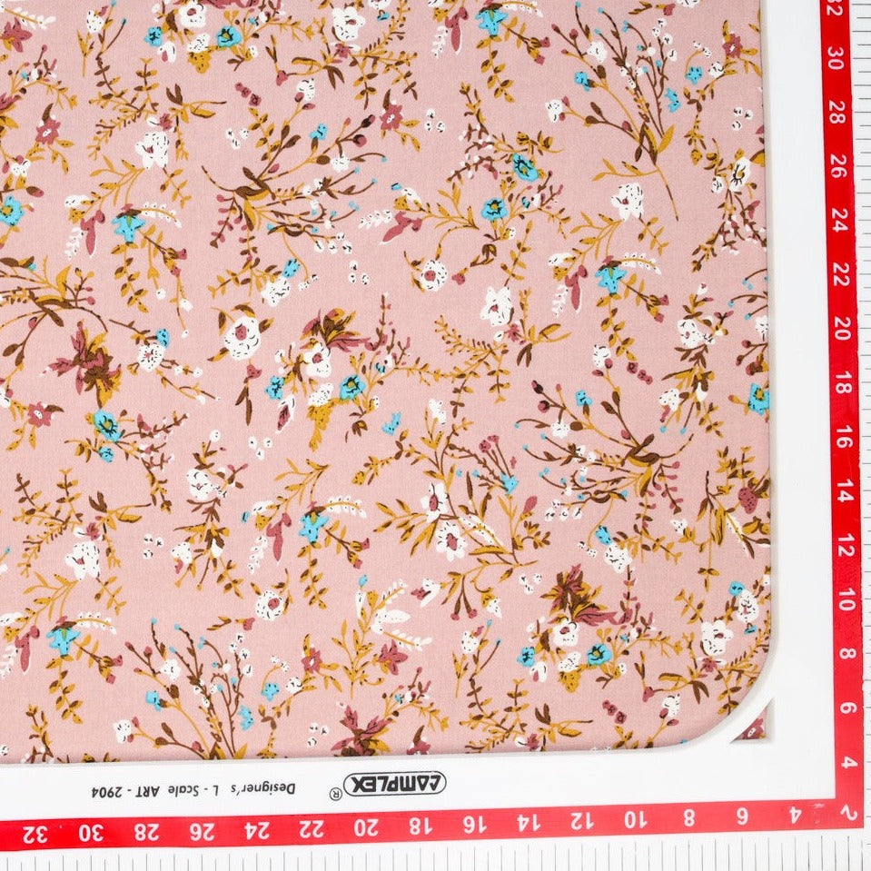Peach Pink Ditsy Floral Print Rayon Fabric Trade UNO