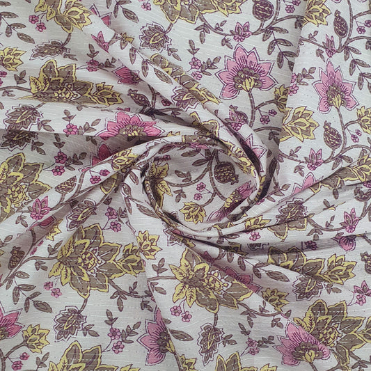 Pink Floral Print With Kantha Cotton Fabric Trade UNO