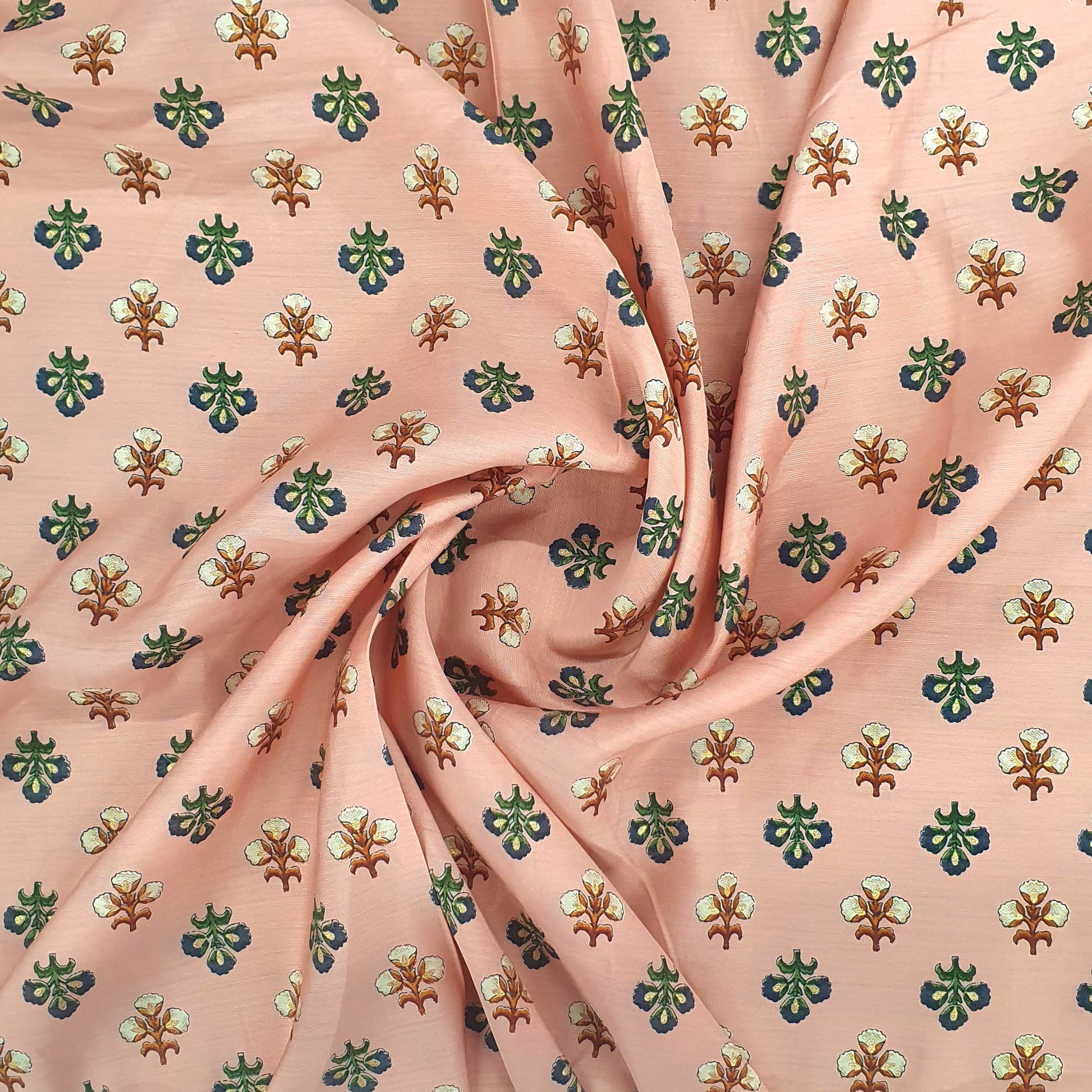 Pink Floral With Foil Print Rayon Fabric Trade UNO