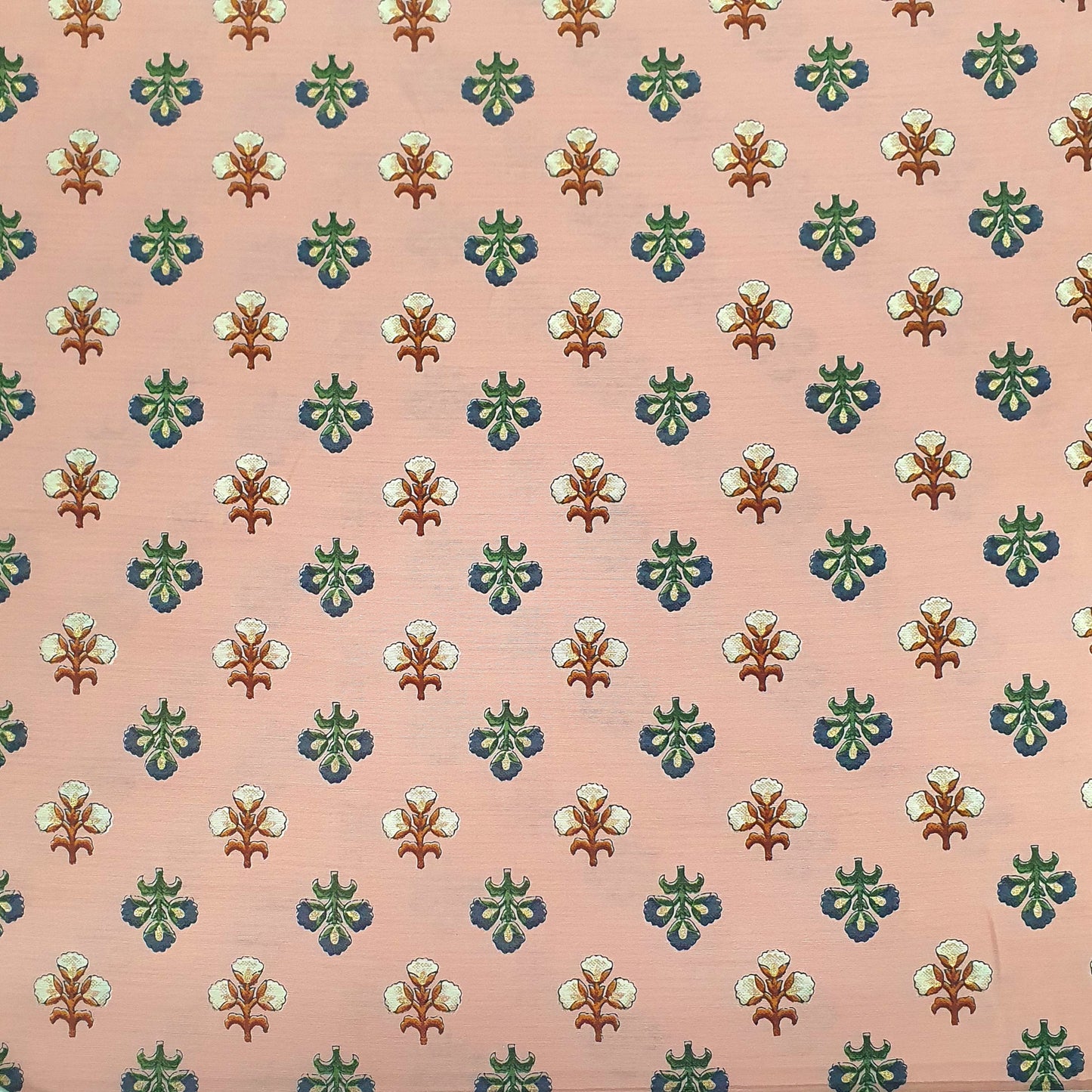 Pink Floral With Foil Print Rayon Fabric Trade UNO